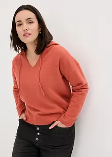 Maglione con scollatura a V e cappuccio, bonprix