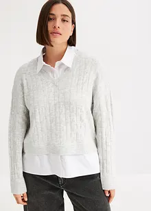 Maglione a trecce con inserto di camicia, bonprix