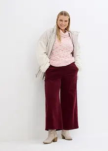 Pantaloni a palazzo cropped in velluto a coste con cinta comoda a vita alta, bonprix