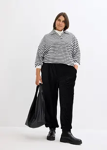 Pantaloni in velluto a coste di jersey con cinta comoda, alla caviglia, bonprix