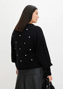 Maglione con cuori ricamati, bonprix