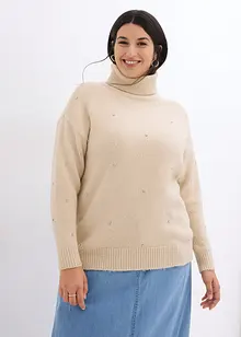 Maglione a collo alto con strass, bonprix