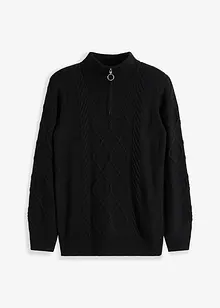 Maglione con zip, colletto e motivo a treccia, bonprix