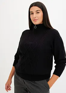 Maglione con zip e trecce, bonprix