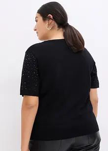 Maglione a mezza manica con strass, bonprix