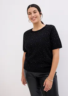 Maglione a mezza manica con strass, bonprix