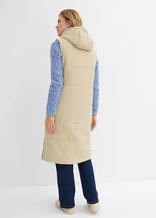 Gilet lungo trapuntato con cappuccio e spacchi ai lati, bonprix