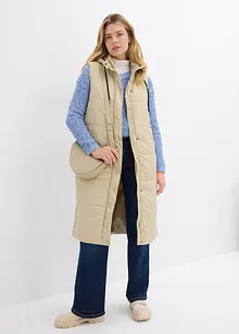 Gilet lungo trapuntato con cappuccio e spacchi ai lati, bonprix