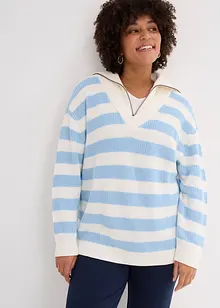 Maglione a coste con zip e righe, bonprix