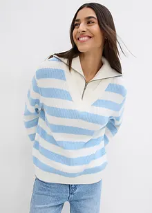 Maglione a coste con zip e righe, bonprix