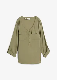 Blusa a maniche lunghe con scollo a V in viscosa fluente, bonprix