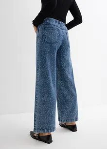 Jeans wide leg con strass e cinta comoda, vita media, bonprix