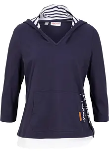 Maglia con cappuccio e maniche a 3/4 in puro cotone, bonprix