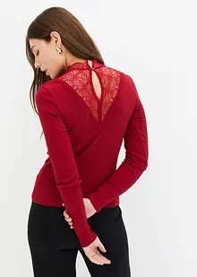 Maglia a costine con scollo decorato in pizzo, bonprix
