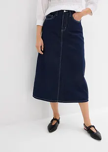 Gonna midi di jeans super soft con cinta comoda, vita media, bonprix