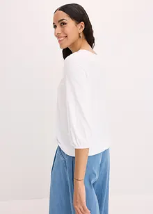 Maglia effetto a portafoglio con maniche a 3/4 e pizzo, bonprix