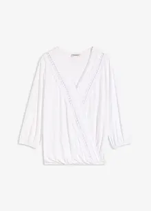 Maglia effetto a portafoglio con maniche a 3/4 e pizzo, bonprix