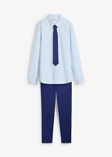 Pantaloni chino, camicia a maniche lunghe e cravatta (set 3 pezzi), bonprix
