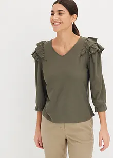 Maglia in trama operata con volant, bonprix