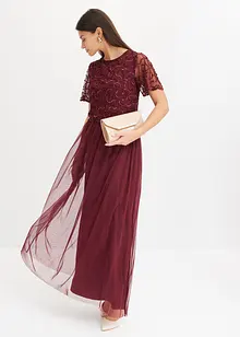 Abito lungo in tulle raffinato con paillettes, bonprix