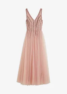 Abito lungo in fine tulle con ricami e paillettes, bonprix