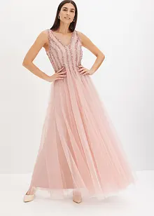 Abito lungo in fine tulle con ricami e paillettes, bonprix