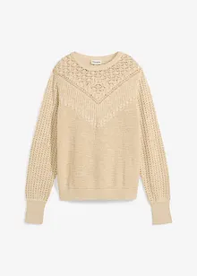 Maglione traforato in misto lino, bonprix