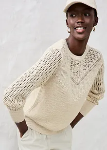 Maglione traforato in misto lino, bonprix