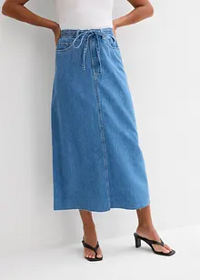 Gonna midi in jeans super soft, vita media, bonprix