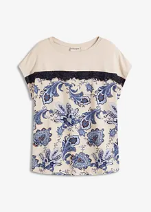 Maglia con fascia di pizzo e fantasia paisley, bonprix