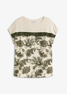 Maglia con fascia di pizzo e fantasia paisley, bonprix