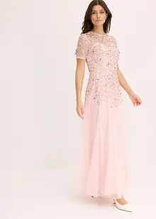 Abito lungo in delicato tulle con ricami e paillettes, bonprix