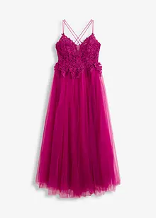 Abito lungo in tulle delicato con pizzo, bonprix