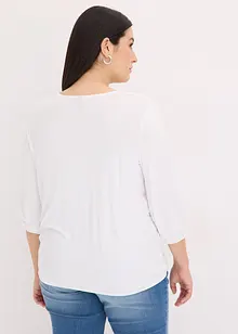 Maglia effetto a portafoglio con maniche a 3/4 e pizzo, bonprix