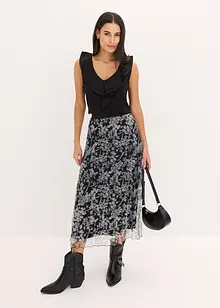 Gonna plissettata in jersey e mesh, bonprix