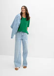 Maglia in crêpe con ricami traforati, bonprix