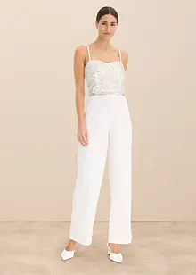 Tuta da sposa in crêpe strutturato con ricamo con perline, bonprix