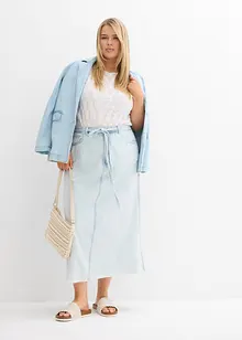 Gonna midi in jeans super soft, vita media, bonprix