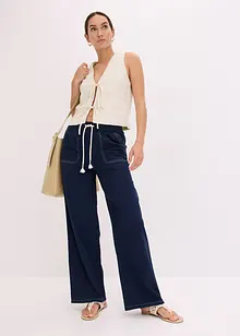 Pantaloni in leggero twill con cordoncino e cuciture a contrasto, bonprix