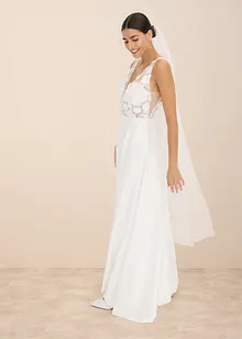 Abito da sposa in satin lucido con applicazione floreale, bonprix