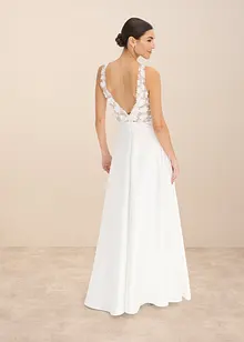 Abito da sposa in satin lucido con applicazione floreale, bonprix