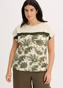 Maglia con fascia di pizzo e fantasia paisley, bonprix