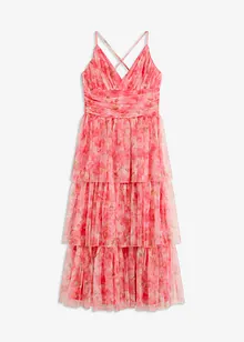 Abito midi in tulle fine con volant, bonprix