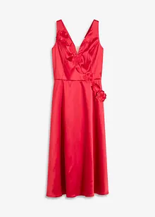 Abito midi in satin lucido con applicazione floreale, bonprix
