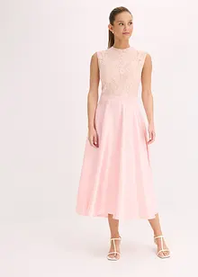 Abito midi in satin lucido con pizzo, bonprix