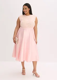 Abito midi in satin lucido con pizzo, bonprix
