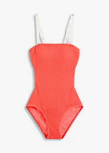 Costume intero a trama operata con spalline trasparenti, bonprix