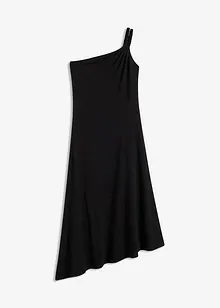 Abito in jersey di cotone con orlo asimmetrico e finiture a treccia sulla spalla, bonprix