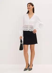 Blusa con inserto effetto uncinetto e frange, bonprix