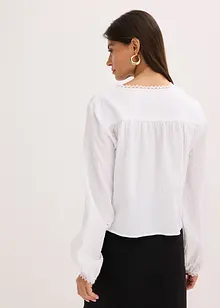 Blusa con inserto effetto uncinetto e frange, bonprix